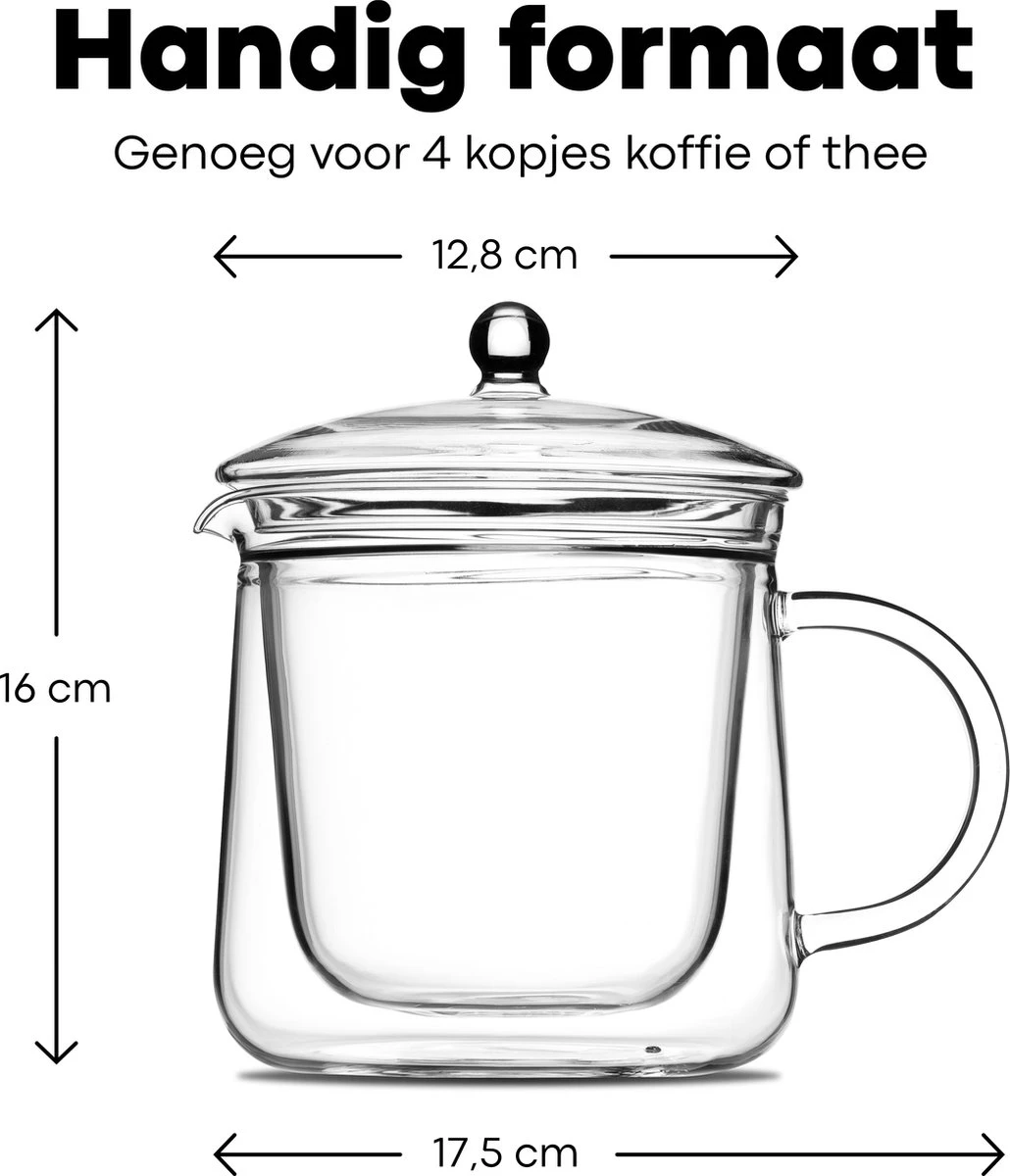 Vatten® Premium Glazen Theepot - 700ml - Dubbelwandig - Anti-drup - Transparant 2 Vatten® Premium Glazen Theepot - 700ml - Dubbelwandig - Anti-drup - Transparant - Image 2