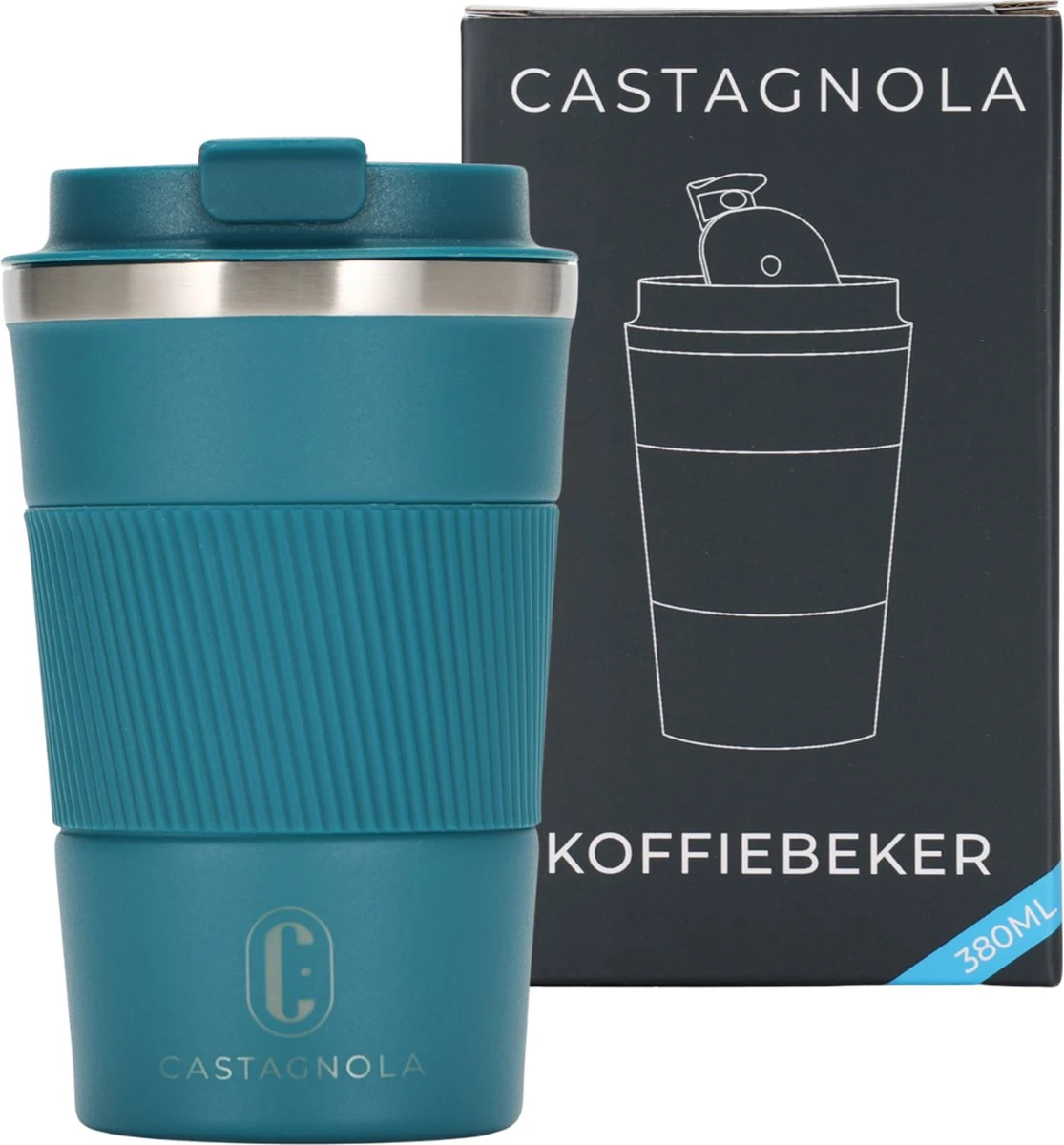Castagnola Design RVS Koffiebeker To Go - Blauw - 380ml - Thermosbeker - Theebeker 1 Castagnola Design RVS Koffiebeker To Go - Blauw - 380ml - Thermosbeker - Theebeker