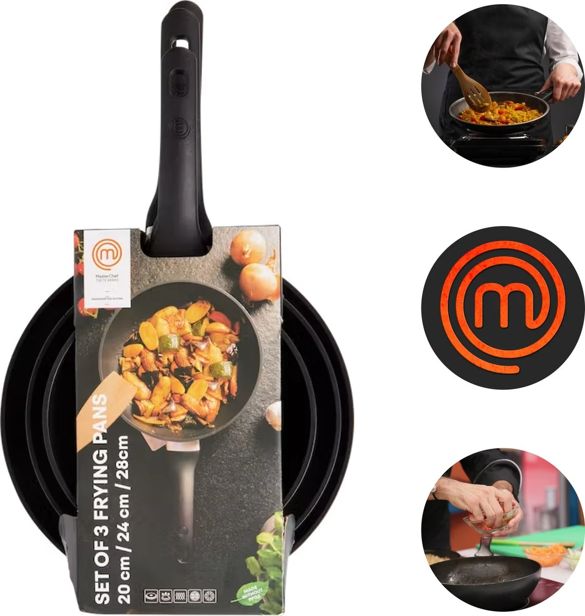 Masterchef Koekenpannen | Koekenpannenset 3 Stuks | Ø 20, 24 En 28 Cm | Geschikt Voor Verschillende Warmtebronnen | Inductie, Elektrisch, Gas En Keramisch Pannenset | Braadpannen | Vrij Van PFOA 1 Masterchef Koekenpannen | Koekenpannenset 3 Stuks | Ø 20, 24 En 28 Cm | Geschikt Voor Verschillende Warmtebronnen | Inductie, Elektrisch, Gas En Keramisch Pannenset | Braadpannen | Vrij Van PFOA