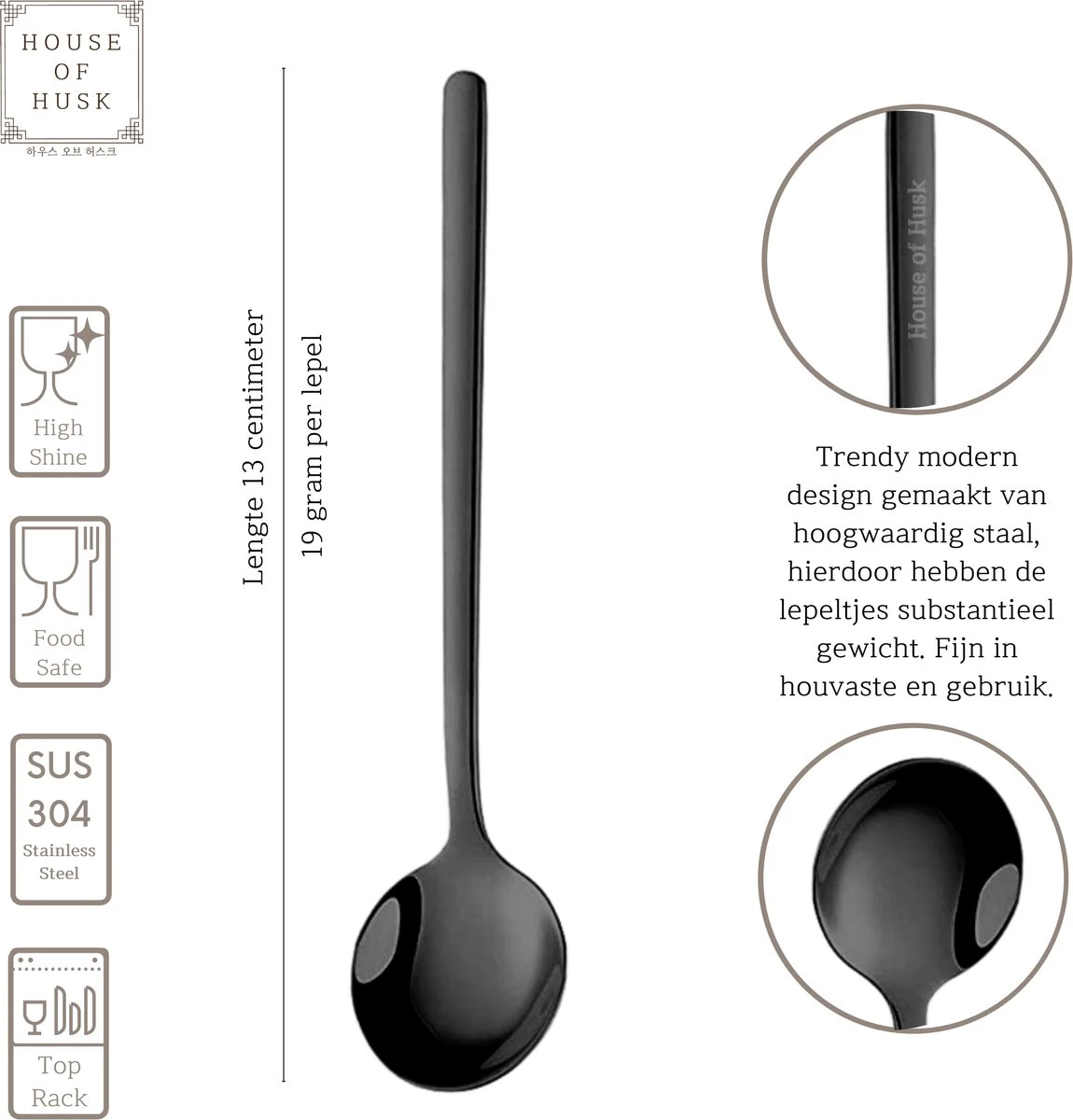 House Of Husk® Theelepels Set - Theelepeltjes - Koffielepels - Koffielepeltjes - RVS - 13cm - 12 Stuks - Zwart 2 House Of Husk® Theelepels Set - Theelepeltjes - Koffielepels - Koffielepeltjes - RVS - 13cm - 12 Stuks - Zwart - Image 2