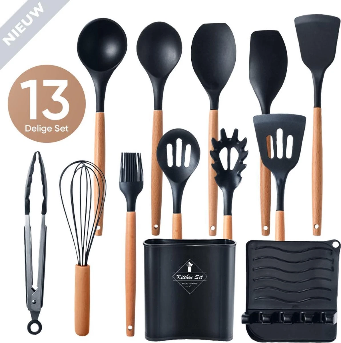 VAIVE Kookgerei Set 13-delig Met Houder - Keukengerei Set - Garde - Spatel Silicone 2 VAIVE Kookgerei Set 13-delig Met Houder - Keukengerei Set - Garde - Spatel Silicone - Image 2