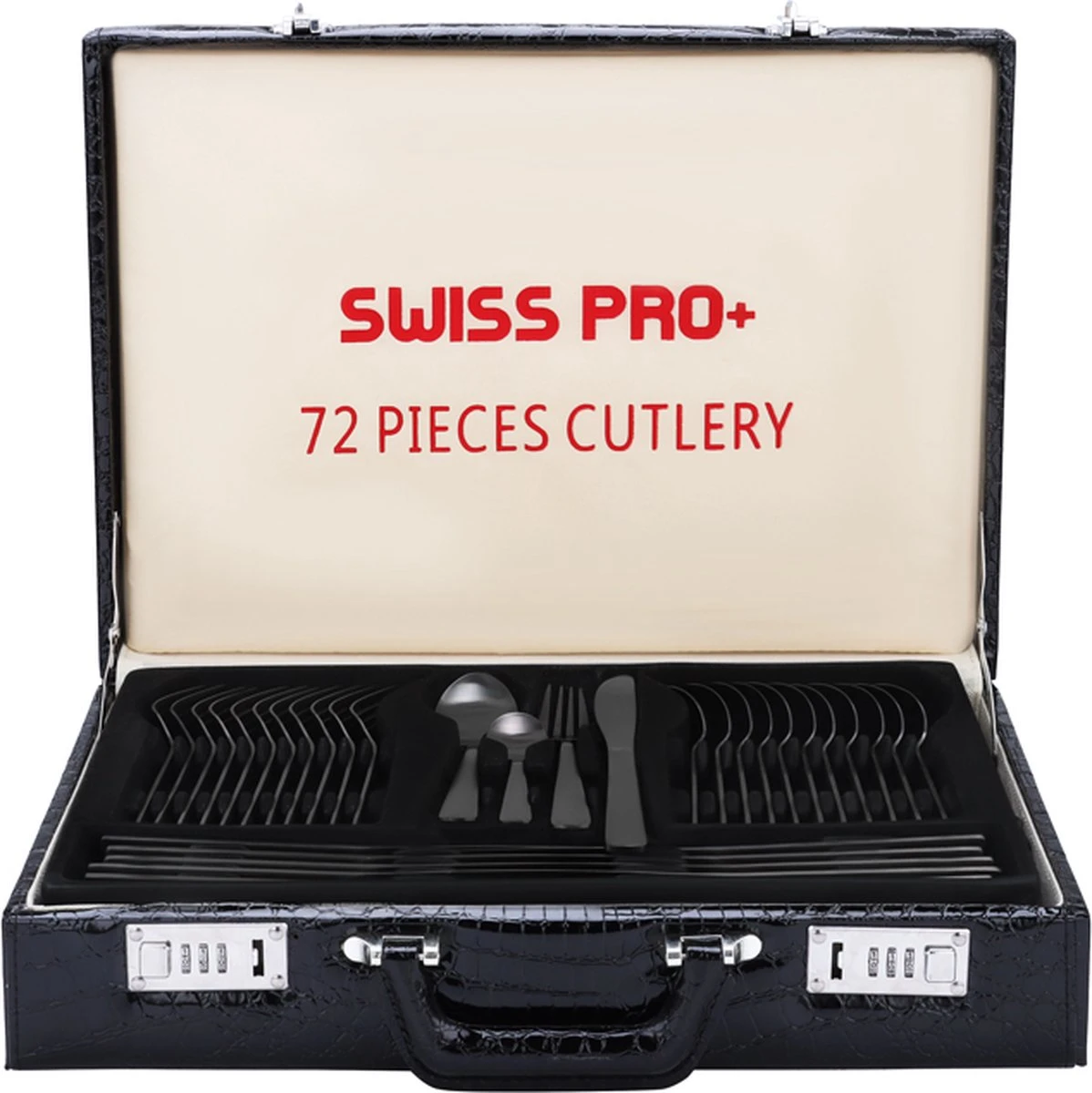 Swiss Pro+ Bestekset In Koffer-72 Delig-12 Persoons-Zwitsers Kwaliteit-Complete Set-100% Roestvrijstaal- Zwart 9 Swiss Pro+ Bestekset In Koffer-72 Delig-12 Persoons-Zwitsers Kwaliteit-Complete Set-100% Roestvrijstaal- Zwart - Image 9