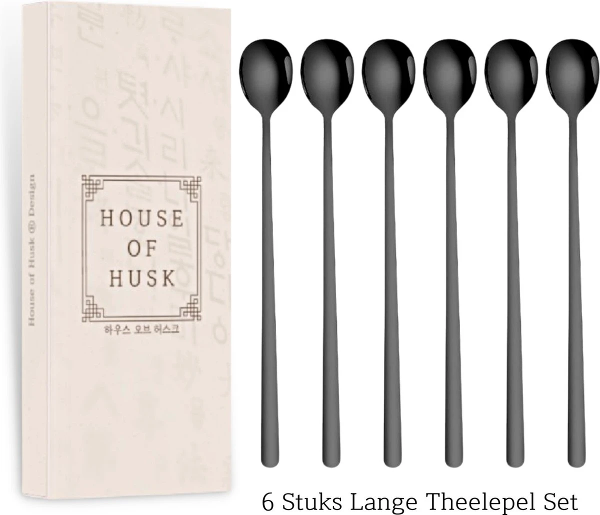 House Of Husk Latte Macchiato Lepels Set - Lange Theelepels - Koffielepels - Longdrinklepels - Sorbetlepels - Barlepel - RVS - 6 Stuks - 20CM - Zwart 7 House Of Husk Latte Macchiato Lepels Set - Lange Theelepels - Koffielepels - Longdrinklepels - Sorbetlepels - Barlepel - RVS - 6 Stuks - 20CM - Zwart - Image 7
