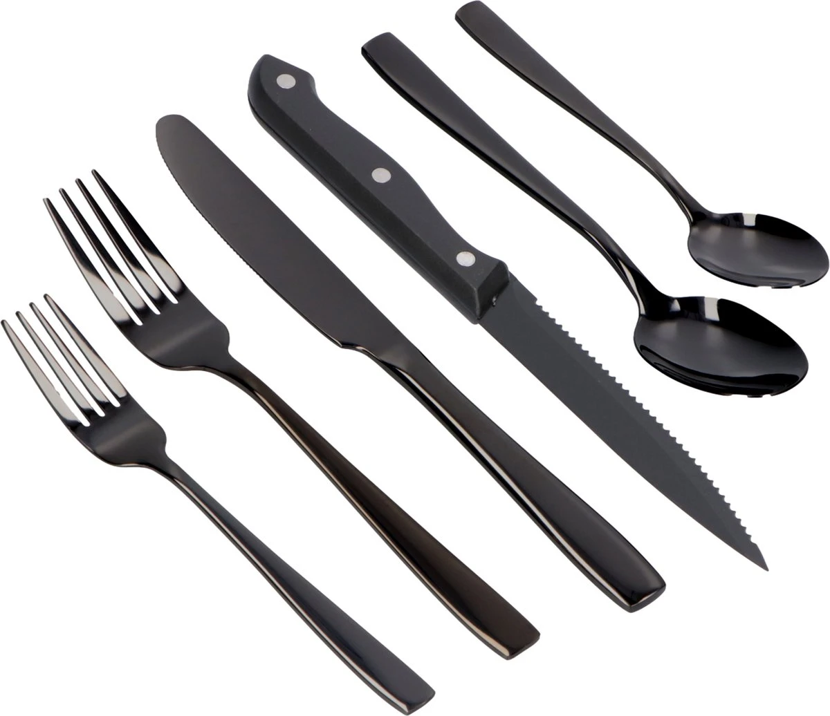 Deleca 6 Persoons Bestekset (36-delig) - Lepels, Messen, Vorken & Steakmessen - Vaatwasserbestendig - Zwart / RVS 8 Deleca 6 Persoons Bestekset (36-delig) - Lepels, Messen, Vorken & Steakmessen - Vaatwasserbestendig - Zwart / RVS - Image 8