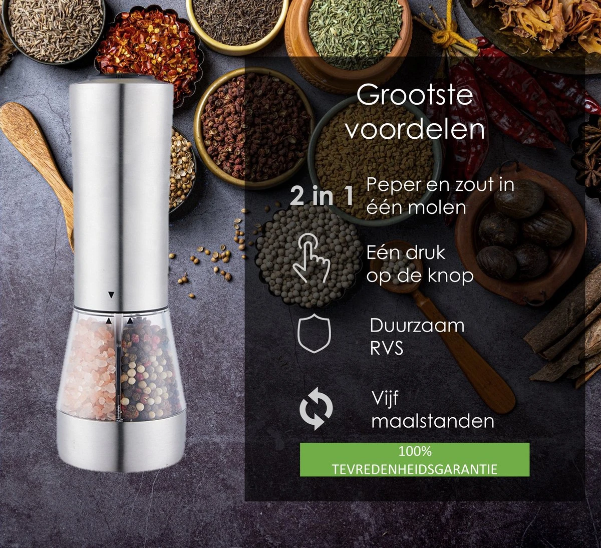 KROMS Peper En Zoutmolen Set - Peper En Zoutmolen Set Elektrisch -2 In 1 - Instelbare Maalgraad - Pepermolen - Zoutmolen - Peper En Zoutmolen Elektrisch 2 KROMS Peper En Zoutmolen Set - Peper En Zoutmolen Set Elektrisch -2 In 1 - Instelbare Maalgraad - Pepermolen - Zoutmolen - Peper En Zoutmolen Elektrisch - Image 2