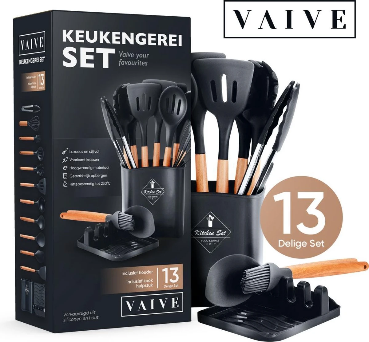 VAIVE Kookgerei Set 13-delig Met Houder - Keukengerei Set - Garde - Spatel Silicone 7 VAIVE Kookgerei Set 13-delig Met Houder - Keukengerei Set - Garde - Spatel Silicone - Image 7
