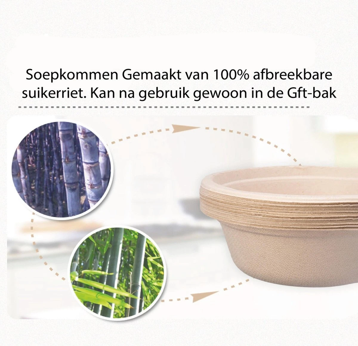 BIO Wegwerp Soepkommen 50 Stuks - Schaaltje Suikerriet 400ml - Natuur 5 BIO Wegwerp Soepkommen 50 Stuks - Schaaltje Suikerriet 400ml - Natuur - Image 5
