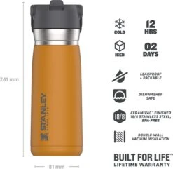 Stanley The IceFlow™ Flip Straw Water Bottle 0,65L - Thermosfles - Saffron -Beste Keuken Serie Winkel 1200x1170 3