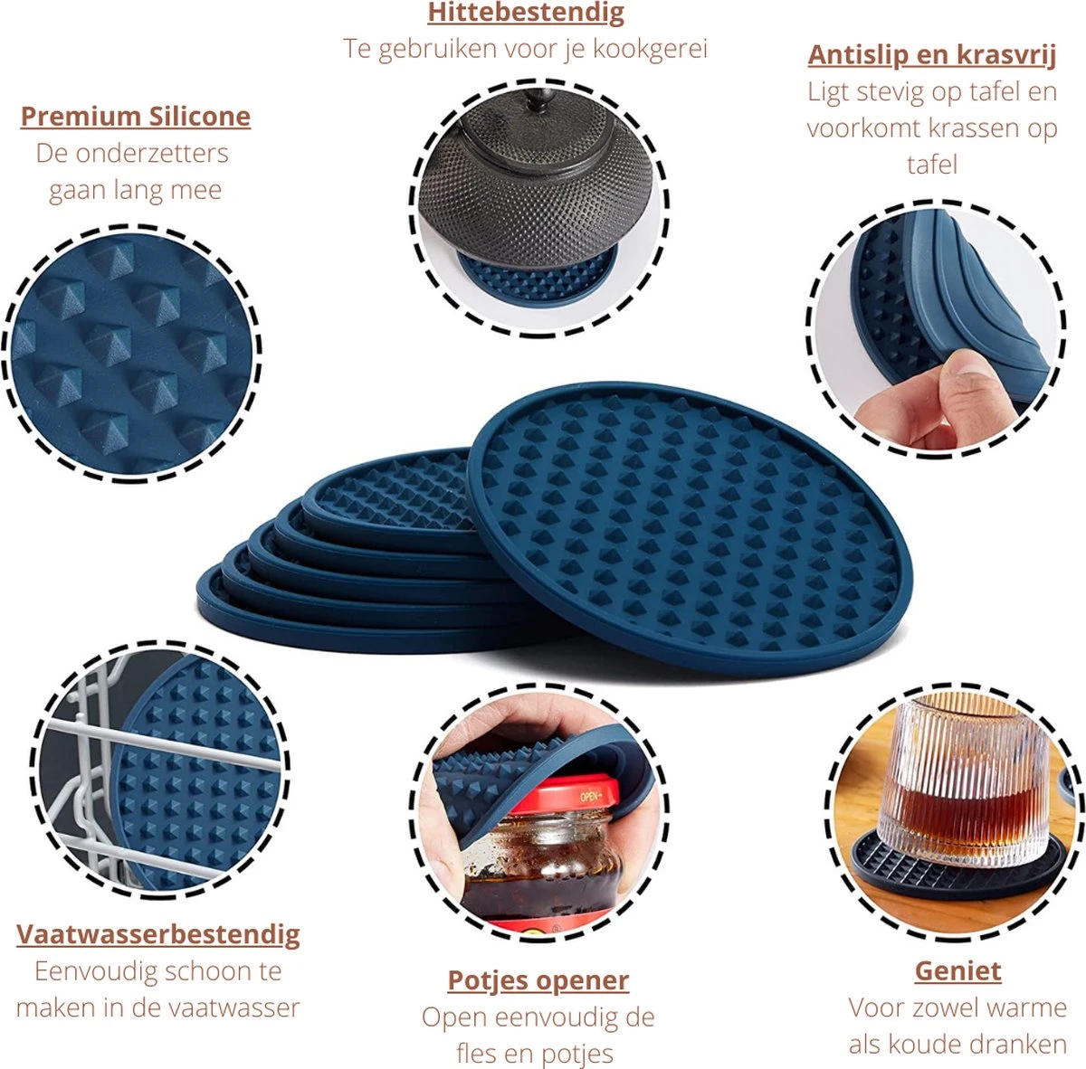 Castagnola Siliconen Onderzetters Met Houder – Onderzetters Voor Glazen – Onderzetters Design – Onderzettersset – Drink Onderzetters – Hoogwaardige Siliconen – Set Van 14 – Blauw 4 Castagnola Siliconen Onderzetters Met Houder – Onderzetters Voor Glazen – Onderzetters Design – Onderzettersset – Drink Onderzetters – Hoogwaardige Siliconen – Set Van 14 – Blauw - Image 4