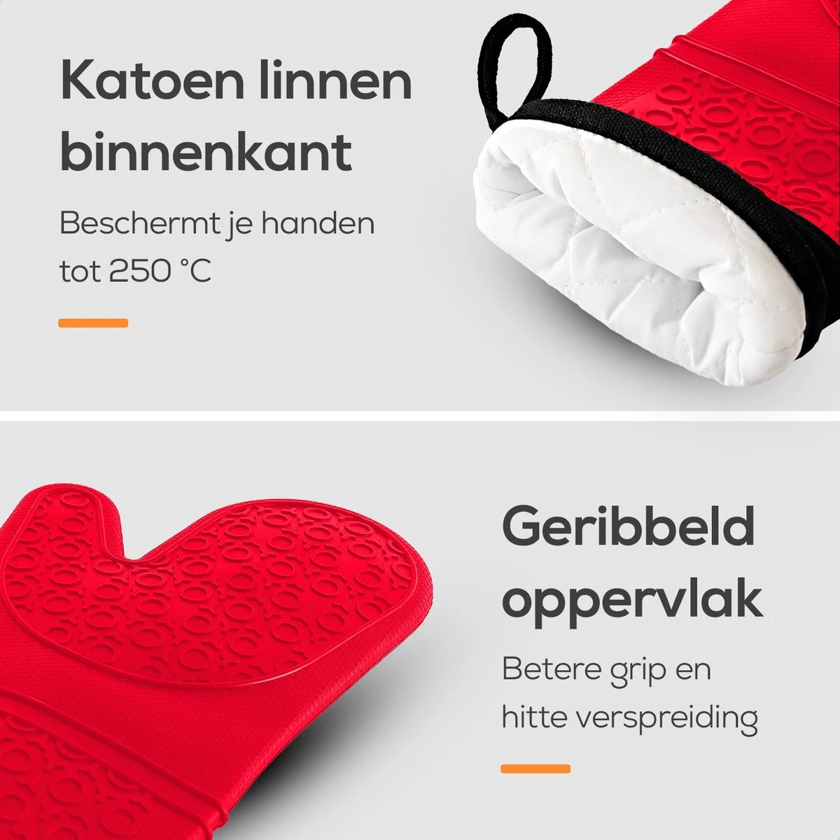 KitchenLove Ovenwanten - 2 Stuks Ovenhandschoenen - Hittebestendig Tot 250 °C - Siliconen - Rood 6 KitchenLove Ovenwanten - 2 Stuks Ovenhandschoenen - Hittebestendig Tot 250 °C - Siliconen - Rood - Image 6