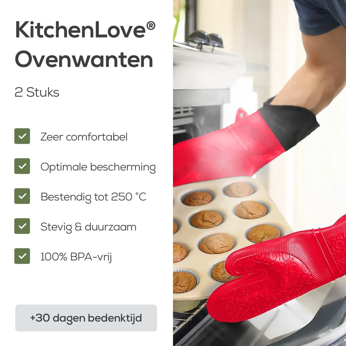 KitchenLove Ovenwanten - 2 Stuks Ovenhandschoenen - Hittebestendig Tot 250 °C - Siliconen - Rood 7 KitchenLove Ovenwanten - 2 Stuks Ovenhandschoenen - Hittebestendig Tot 250 °C - Siliconen - Rood - Image 7