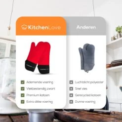 KitchenLove Ovenwanten - 2 Stuks Ovenhandschoenen - Hittebestendig Tot 250 °C - Siliconen - Rood 16 KitchenLove Ovenwanten - 2 Stuks Ovenhandschoenen - Hittebestendig Tot 250 °C - Siliconen - Rood -Beste Keuken Serie Winkel 1200x1200 30