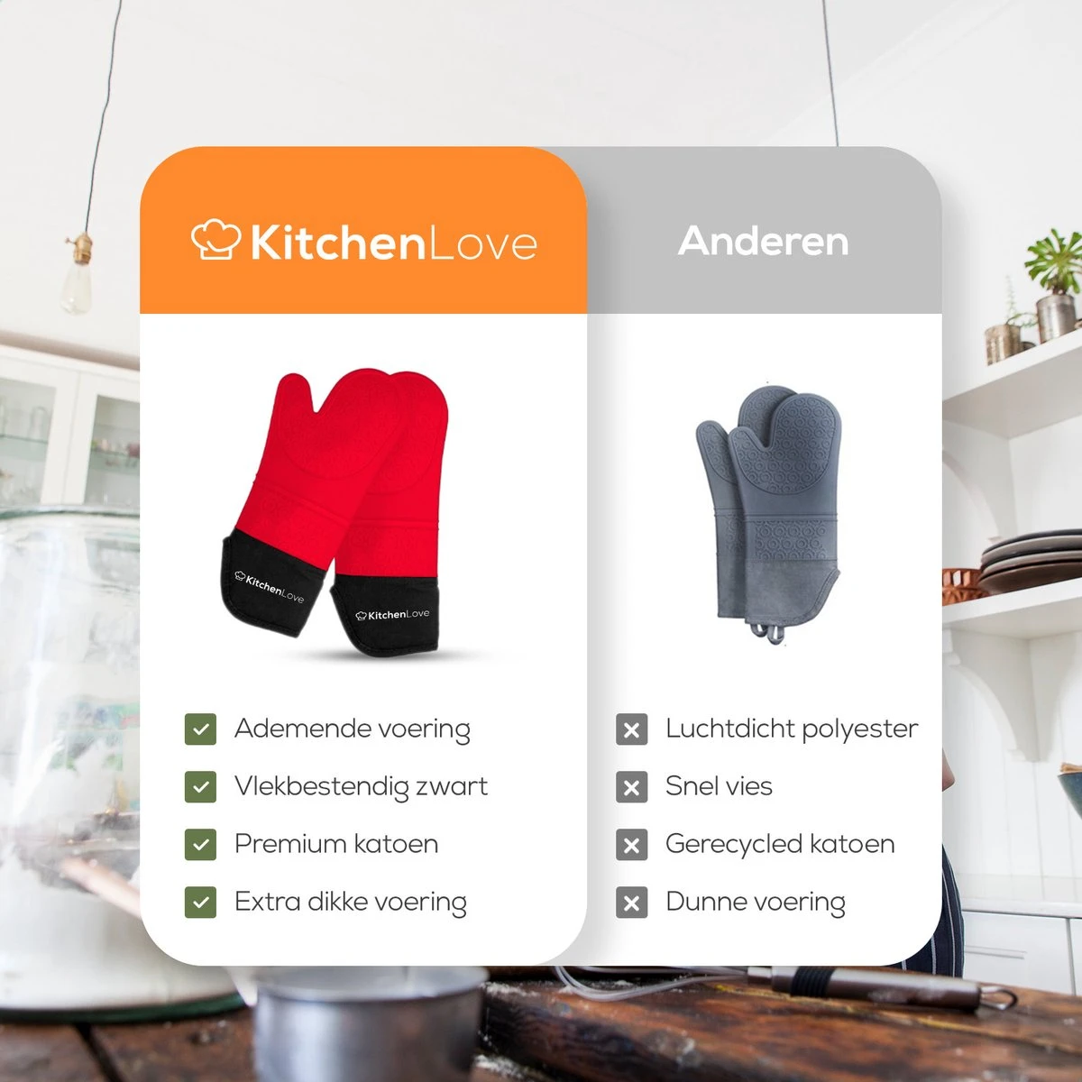 KitchenLove Ovenwanten - 2 Stuks Ovenhandschoenen - Hittebestendig Tot 250 °C - Siliconen - Rood 8 KitchenLove Ovenwanten - 2 Stuks Ovenhandschoenen - Hittebestendig Tot 250 °C - Siliconen - Rood - Image 8