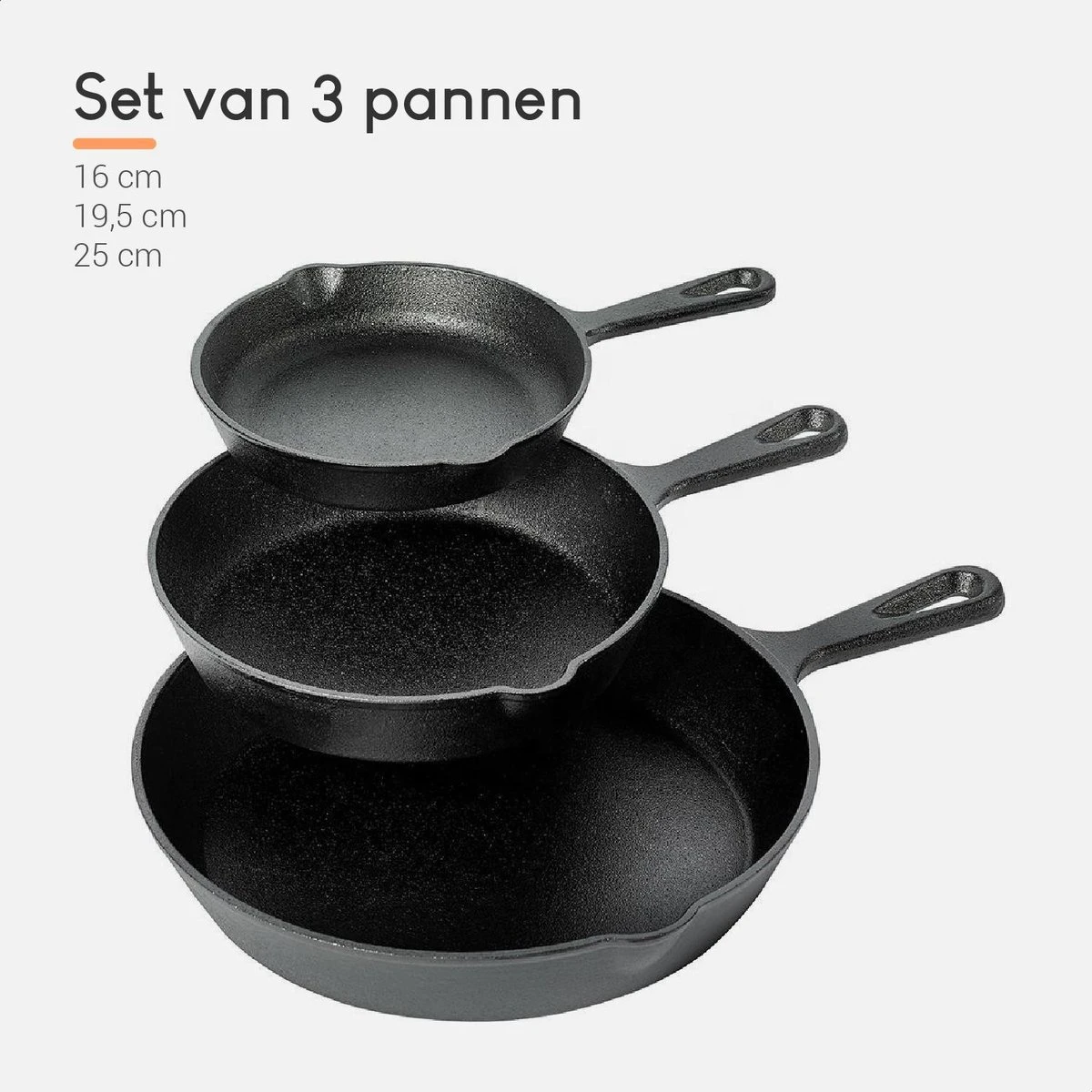 Ocina Gietijzeren Pan – Set Van 3 Stuks – ø25cm, ø19.5cm En ø16cm - Skillet - Koekenpan – Hapjespan – Koekenpan Inductie – Koekenpannenset - Gietijzeren Pan Bbq - Gietijzer - Incl. Receptenboek 2 Ocina Gietijzeren Pan – Set Van 3 Stuks – ø25cm, ø19.5cm En ø16cm - Skillet - Koekenpan – Hapjespan – Koekenpan Inductie – Koekenpannenset - Gietijzeren Pan Bbq - Gietijzer - Incl. Receptenboek - Image 2