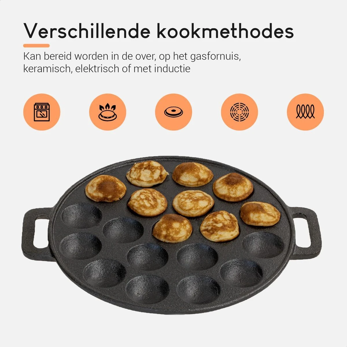 Ocina Poffertjespan – Combo Pack – 19 Poffertjes – Poffertjesmaker – Poffertjespan Inductie – Poffertjespan Electrisch – Gietijzeren Pan - Inclusief Doseerfles, Handvaten, 6x Poffertjesvorken En Invetkwast – Gratis Receptenboek 4 Ocina Poffertjespan – Combo Pack – 19 Poffertjes – Poffertjesmaker – Poffertjespan Inductie – Poffertjespan Electrisch – Gietijzeren Pan - Inclusief Doseerfles, Handvaten, 6x Poffertjesvorken En Invetkwast – Gratis Receptenboek - Image 4
