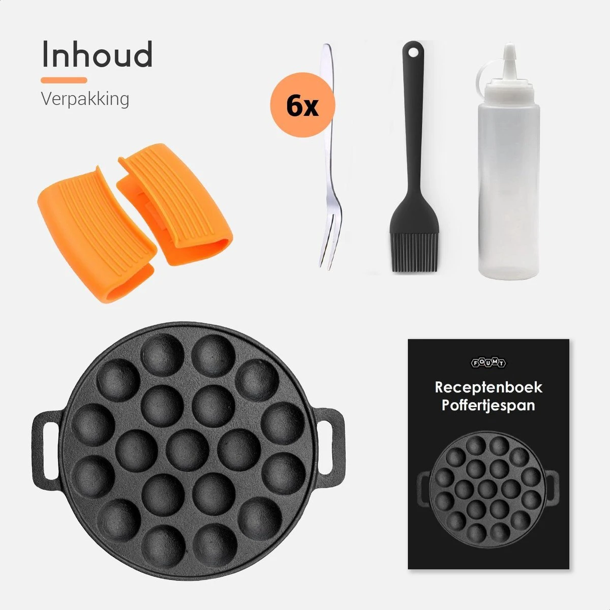 Ocina Poffertjespan – Combo Pack – 19 Poffertjes – Poffertjesmaker – Poffertjespan Inductie – Poffertjespan Electrisch – Gietijzeren Pan - Inclusief Doseerfles, Handvaten, 6x Poffertjesvorken En Invetkwast – Gratis Receptenboek 10 Ocina Poffertjespan – Combo Pack – 19 Poffertjes – Poffertjesmaker – Poffertjespan Inductie – Poffertjespan Electrisch – Gietijzeren Pan - Inclusief Doseerfles, Handvaten, 6x Poffertjesvorken En Invetkwast – Gratis Receptenboek - Image 10