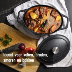 Gietijzeren Braadpan - Sudderpan Zwart Van Daumonet - Ovaal - Ø 29 Cm - 3 Liter - 100% PFAS & PFOA Vrij - Emaille - Geschikt Voor Alle Warmtebronnen - Elektrisch - Gas - Halogeen - Inductie - Keramisch - Vaatwasserbestendig -Beste Keuken Serie Winkel 1200x1200 482