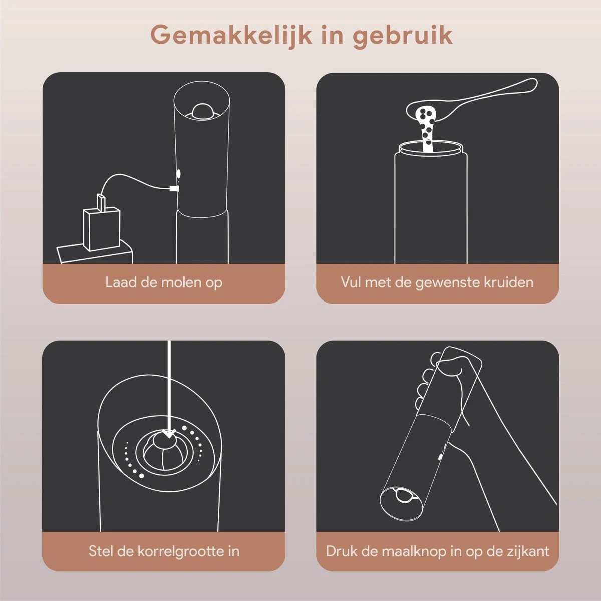 DODANA Premium Peper - & Zoutmolen Elektrisch - 1 Stuk - Pepermolen - Zoutmolen - Oplaadbaar - USB - Elektrische Pepermolen - RVS - Zwaartekracht Functie - LED Lamp - Nl Handleiding - Incl Borsteltje 8 DODANA Premium Peper - & Zoutmolen Elektrisch - 1 Stuk - Pepermolen - Zoutmolen - Oplaadbaar - USB - Elektrische Pepermolen - RVS - Zwaartekracht Functie - LED Lamp - Nl Handleiding - Incl Borsteltje - Image 8