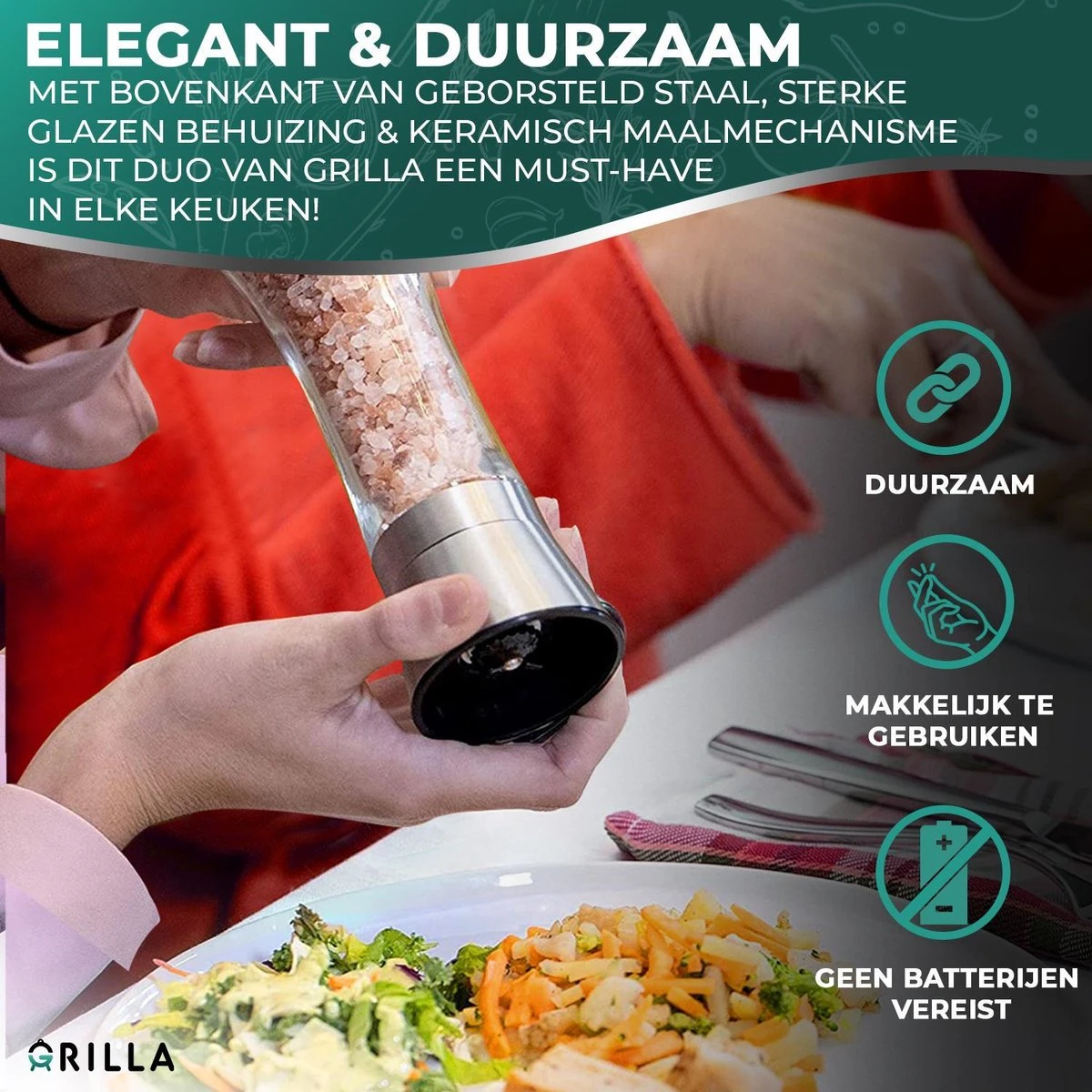 Peper En Zoutmolen Set - RVS Zout En Peperstel - Zoutvaatje En Pepermolen - 2 In 1 2 Peper En Zoutmolen Set - RVS Zout En Peperstel - Zoutvaatje En Pepermolen - 2 In 1 - Image 2