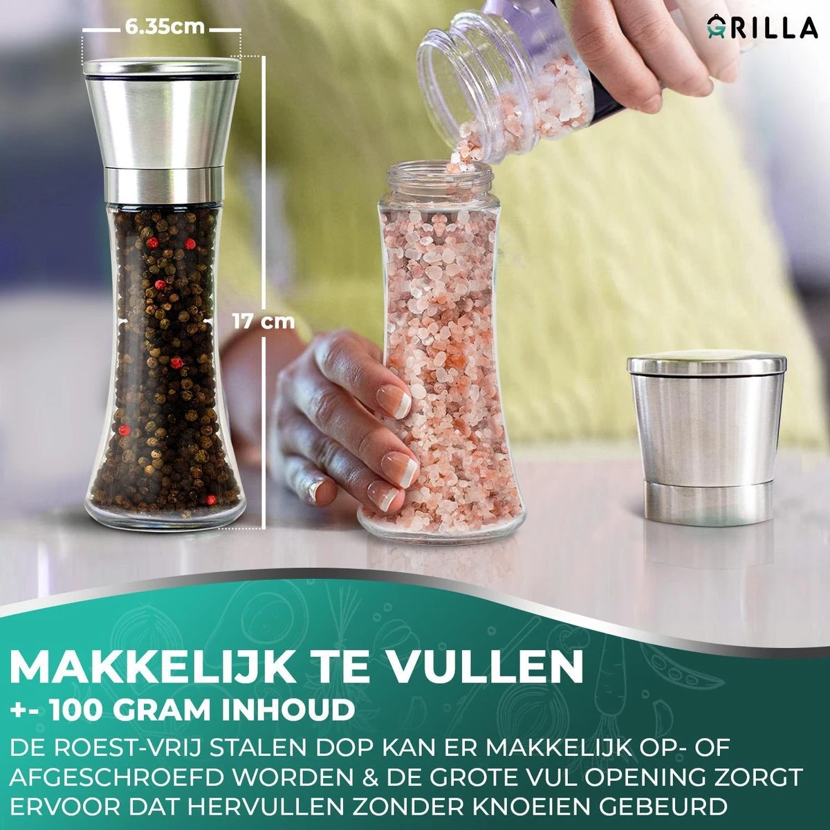 Peper En Zoutmolen Set - RVS Zout En Peperstel - Zoutvaatje En Pepermolen - 2 In 1 5 Peper En Zoutmolen Set - RVS Zout En Peperstel - Zoutvaatje En Pepermolen - 2 In 1 - Image 5