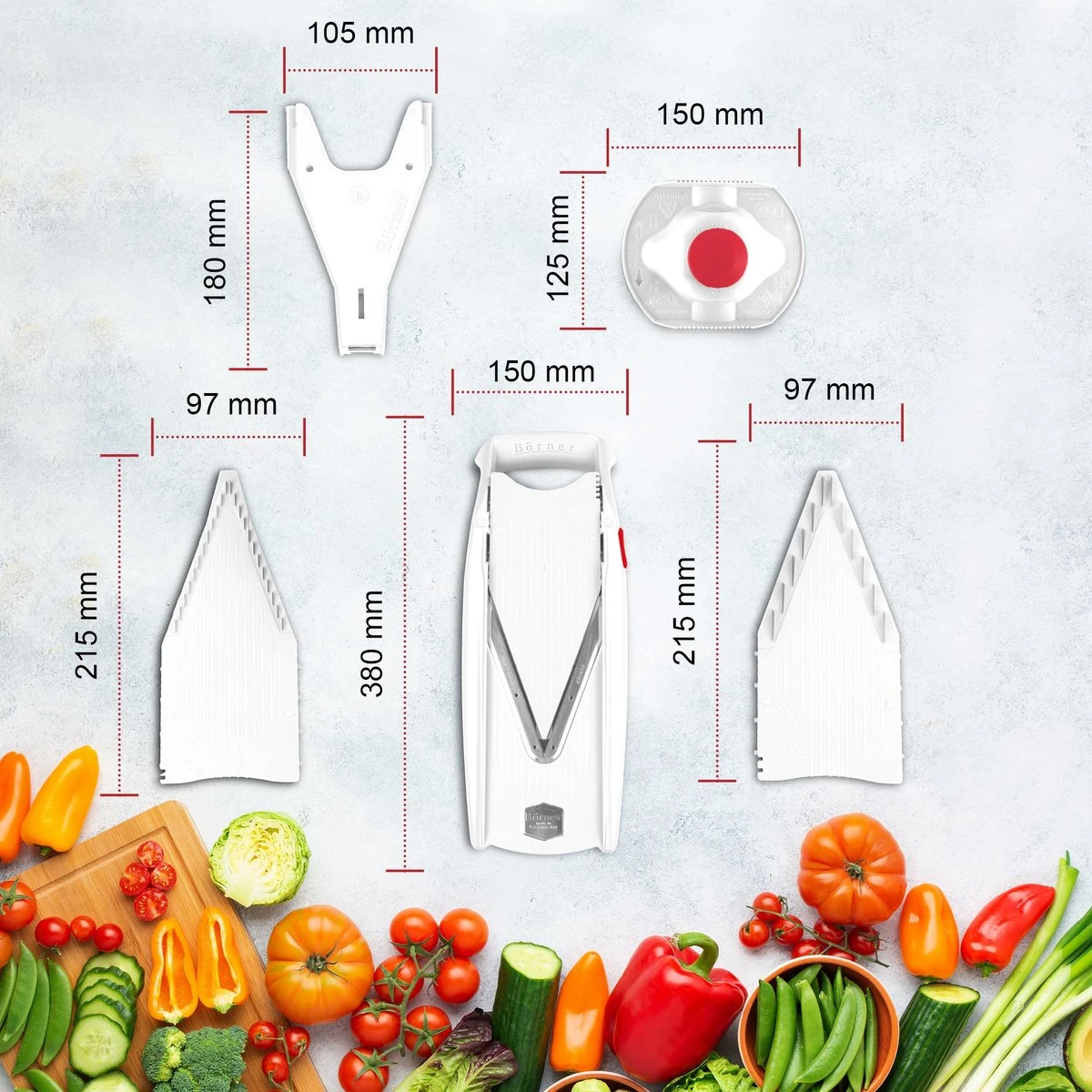 Börner Mandoline V5 PowerLine - Inclusief Opbergbox - Geleverd In Mooie Doos - 6-delige Set - 7 Snijdiktes - Geschikt Als Frietsnijder - BPA-vrij En Roestvrij - Grijs 7 Börner Mandoline V5 PowerLine - Inclusief Opbergbox - Geleverd In Mooie Doos - 6-delige Set - 7 Snijdiktes - Geschikt Als Frietsnijder - BPA-vrij En Roestvrij - Grijs - Image 7