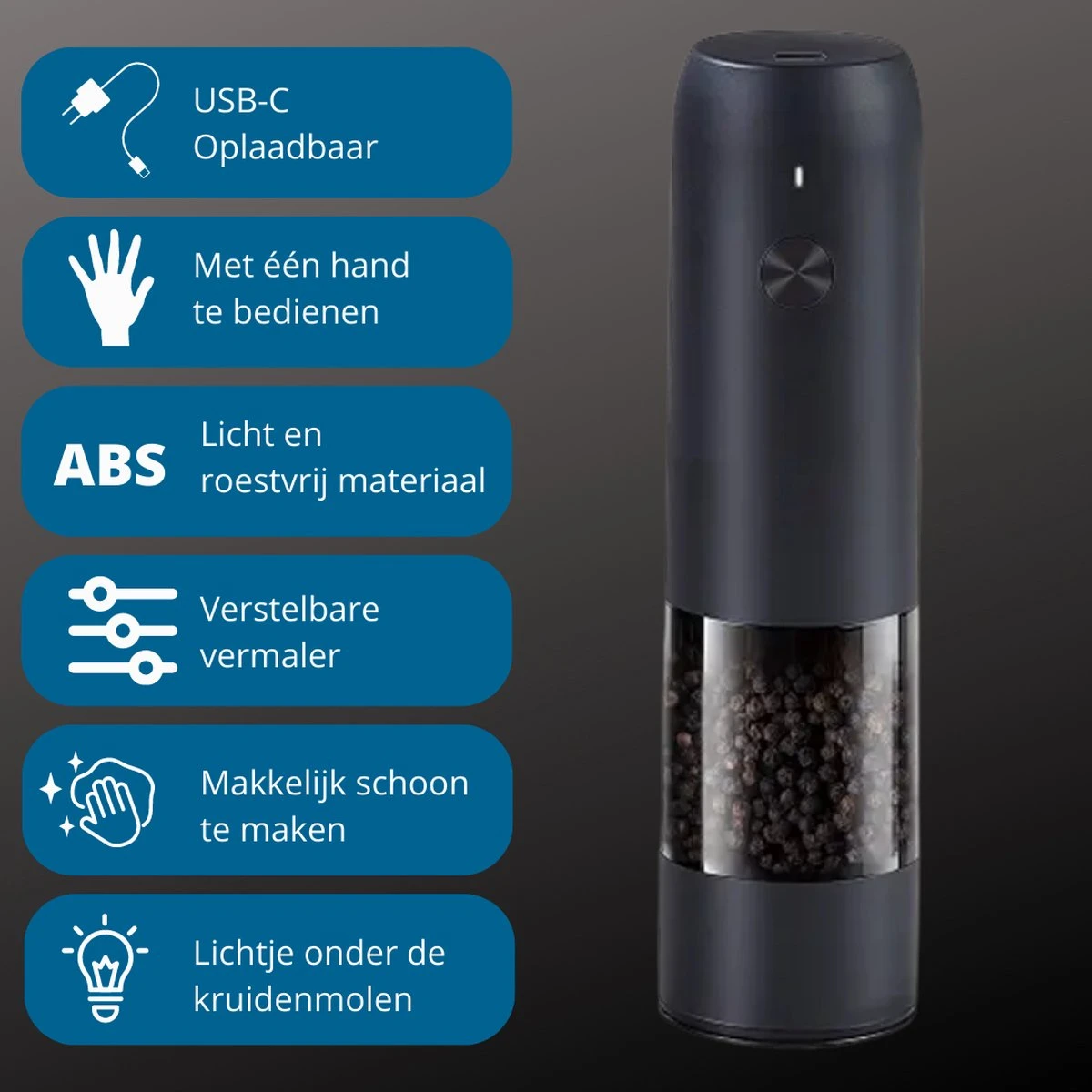 GOV Elektrische Peper- En Zoutmolen Zwart XL Set Oplaadbaar - Pepermolen - Peper En Zoutstel 2 GOV Elektrische Peper- En Zoutmolen Zwart XL Set Oplaadbaar - Pepermolen - Peper En Zoutstel - Image 2