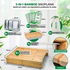 Ecowize 3-in-1 Bamboe Snijplank Met Opvangbak - Snijplank Hout Incl. 3 Roestvrijstalen Opvangbakjes Met Bamboe Deksel, 4 Inzetbare Raspen - Groentesnijder, Hakblok, Borrelplank, Tapasplank, Broodplank - 40x30cm - Duurzaam Cadeau -Beste Keuken Serie Winkel 1200x1200 533