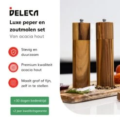 Deleca Luxe Peper En Zoutmolen Set - Zout / Pepermolen - Handmatig - Met Navul Lepel & Geschenkdoos - Acacia Hout - Rond -Beste Keuken Serie Winkel 1200x1200 566