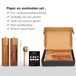 Deleca Luxe Peper En Zoutmolen Set - Zout / Pepermolen - Handmatig - Met Navul Lepel & Geschenkdoos - Acacia Hout - Rond -Beste Keuken Serie Winkel 1200x1200 572