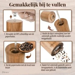 Dieux® - Peper En Zoutmolen Set - Cilinder Vorm - 22CM - Zout Peper Kruiden - 2 Stuks - Acacia Hout - Instelbare Maalgraad - Duurzaam - Luxe Kwaliteit - Hervulbaar - Pepermolen - Zoutmolen - BBQ Accesoires - Pasen -Beste Keuken Serie Winkel 1200x1200 578