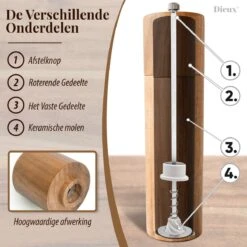 Dieux® - Peper En Zoutmolen Set - Cilinder Vorm - 22CM - Zout Peper Kruiden - 2 Stuks - Acacia Hout - Instelbare Maalgraad - Duurzaam - Luxe Kwaliteit - Hervulbaar - Pepermolen - Zoutmolen - BBQ Accesoires - Pasen -Beste Keuken Serie Winkel 1200x1200 580