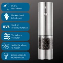 GOV Elektrische Peper- En Zoutmolen RVS XL Oplaadbaar - Automatische Pepermolen -Beste Keuken Serie Winkel 1200x1200 583