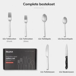 Deleca 12 Persoons Bestekset (72-delig) - Lepels, Messen, Vorken & Steakmessen - Vaatwasserbestendig - Zilver / RVS 19 Deleca 12 Persoons Bestekset (72-delig) - Lepels, Messen, Vorken & Steakmessen - Vaatwasserbestendig - Zilver / RVS -Beste Keuken Serie Winkel 1200x1200 63