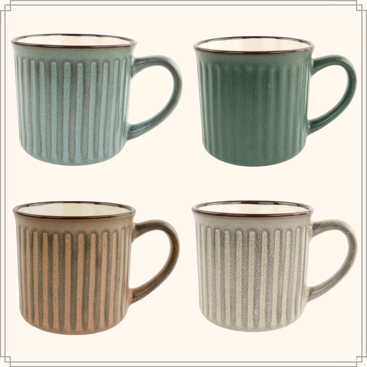 OTIX Koffiekopjes - Met Oor - Set Van 4 - Aardewerk - 250 Ml 1 OTIX Koffiekopjes - Met Oor - Set Van 4 - Aardewerk - 250 Ml