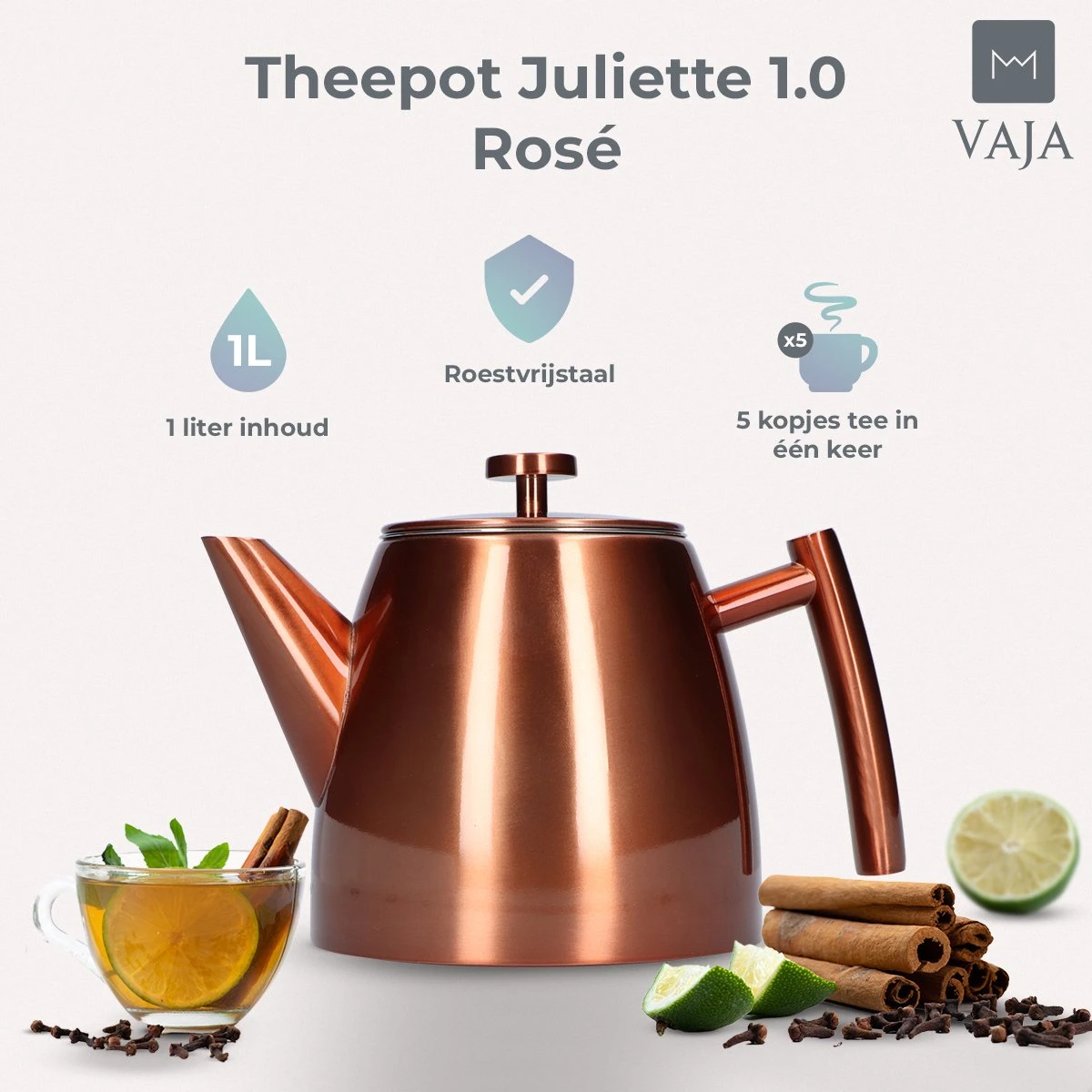 Vaja® Theepot Juliette Rosé Dubbelwandig 3 Vaja® Theepot Juliette Rosé Dubbelwandig - Image 3