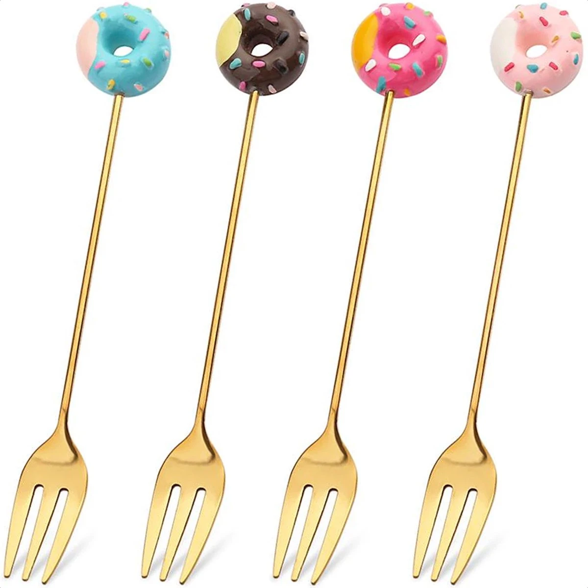 Gebaksvorkjes Donut Set Van 4 Taartvorkjes - Goud 1 Gebaksvorkjes Donut Set Van 4 Taartvorkjes - Goud