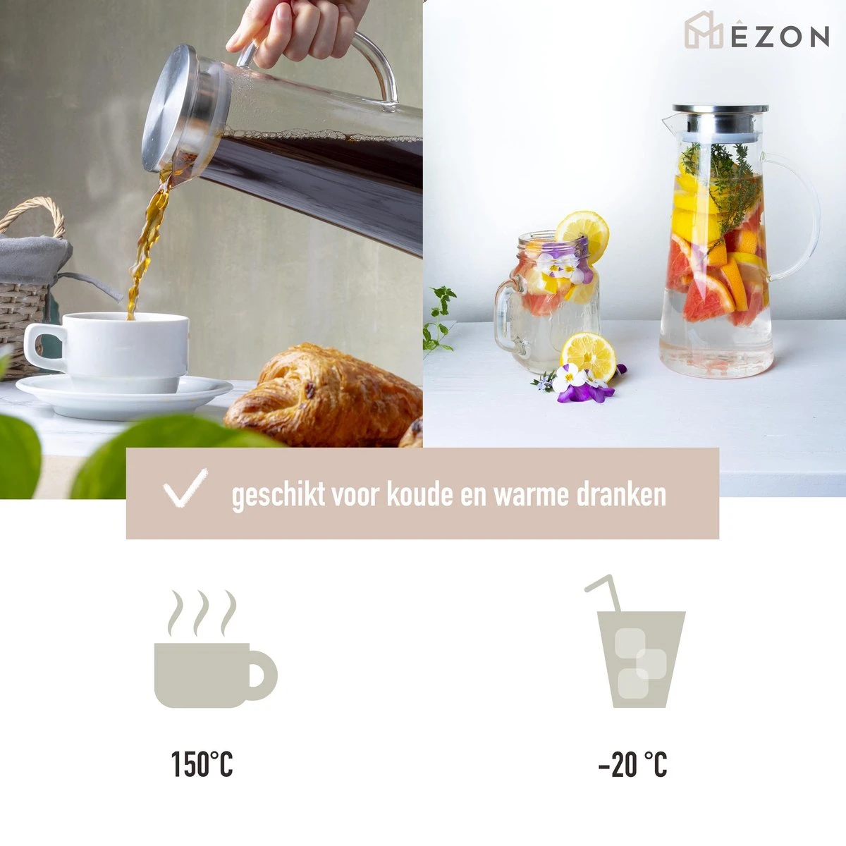 MÊZON® Schenkkan - Glazen Waterkan - Waterkaraf Voor Fruitwater - Multifunctionele Decanteer Karaf - Kan Met Deksel - 1.5L Capaciteit 4 MÊZON® Schenkkan - Glazen Waterkan - Waterkaraf Voor Fruitwater - Multifunctionele Decanteer Karaf - Kan Met Deksel - 1.5L Capaciteit - Image 4