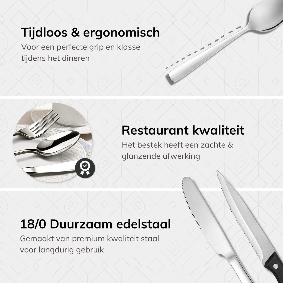 Deleca 8 Persoons Bestekset (48-delig) - Lepels, Messen, Vorken & Steakmessen - Vaatwasserbestendig - Zilver / RVS 6 Deleca 8 Persoons Bestekset (48-delig) - Lepels, Messen, Vorken & Steakmessen - Vaatwasserbestendig - Zilver / RVS - Image 6