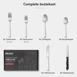 Deleca 8 Persoons Bestekset (48-delig) - Lepels, Messen, Vorken & Steakmessen - Vaatwasserbestendig - Zilver / RVS 19 Deleca 8 Persoons Bestekset (48-delig) - Lepels, Messen, Vorken & Steakmessen - Vaatwasserbestendig - Zilver / RVS -Beste Keuken Serie Winkel 1200x1200 94