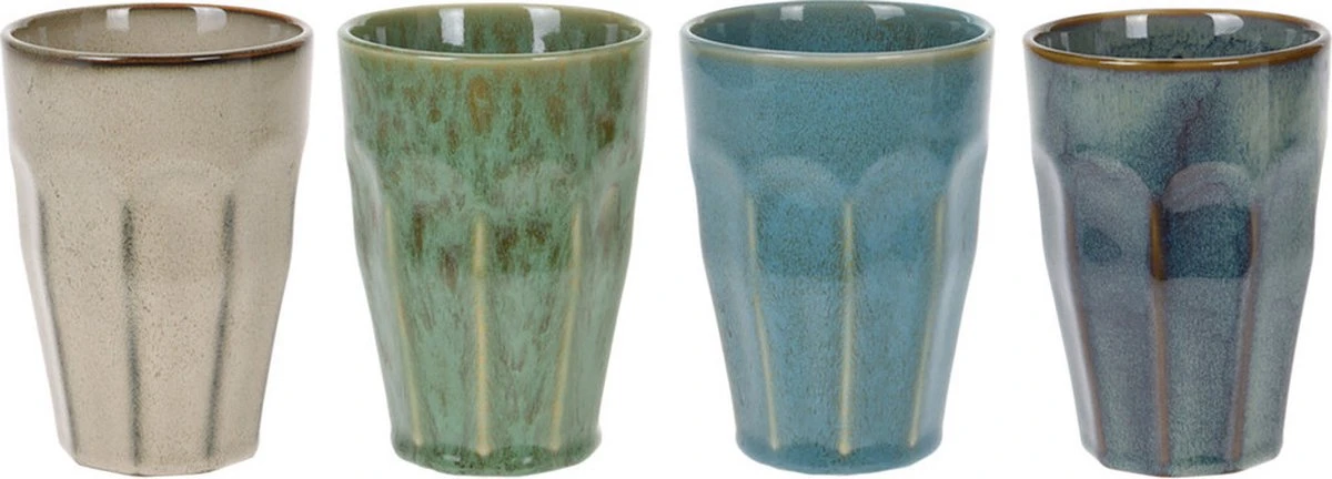 Merkloos Melkbekers - 4x Stuks - Diverse Kleuren - Porselein - 330 Ml 3 Merkloos Melkbekers - 4x Stuks - Diverse Kleuren - Porselein - 330 Ml - Image 3