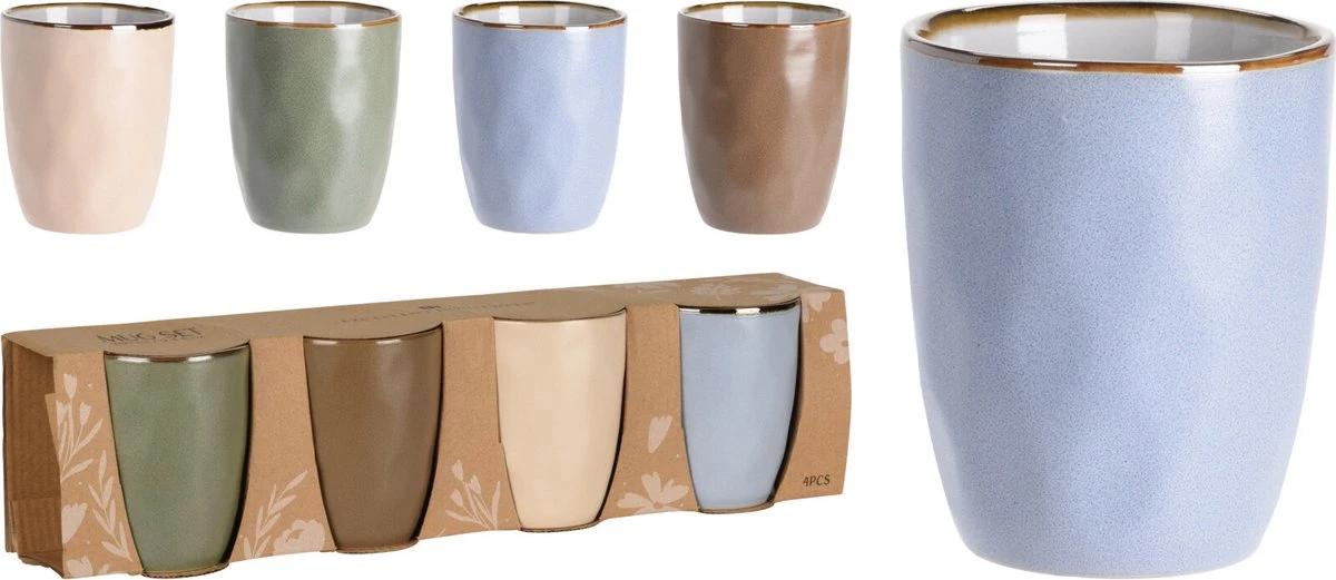 Excellent Houseware Set Van 4x Stuks Luxe Gekleurde Stoneware Bekers/koffiekopjes 280 Ml - Kopjes/koffiebekers 2 Excellent Houseware Set Van 4x Stuks Luxe Gekleurde Stoneware Bekers/koffiekopjes 280 Ml - Kopjes/koffiebekers - Image 2