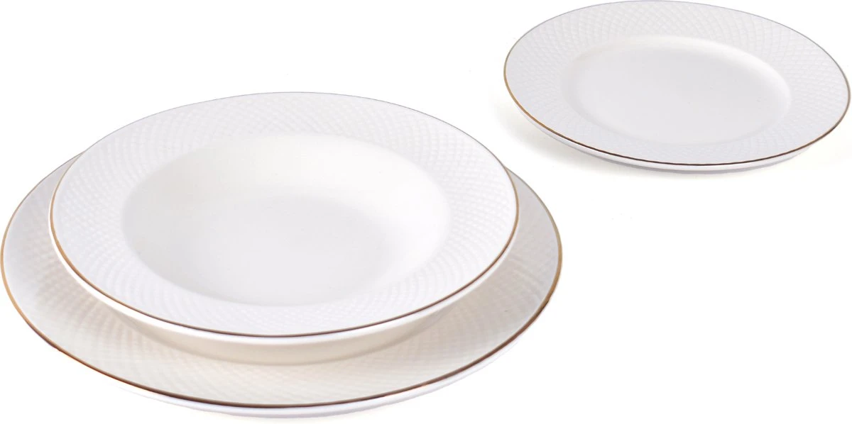 LeRijn® Serviesset Deventer 6 Persoons - 18 Delig - Licht Crème Wit Met Gouden Rand En Motief - Dinerborden - Soepborden - Dessertborden - Borden Servies - Bordenset 9 LeRijn® Serviesset Deventer 6 Persoons - 18 Delig - Licht Crème Wit Met Gouden Rand En Motief - Dinerborden - Soepborden - Dessertborden - Borden Servies - Bordenset - Image 9