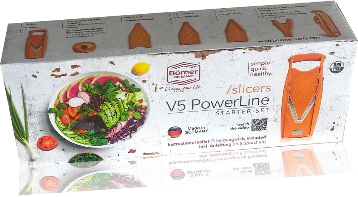 Börner Mandoline V5 PowerLine - Inclusief Opbergbox - Geleverd In Mooie Doos - 6-delige Set - 7 Snijdiktes - Geschikt Als Frietsnijder - BPA-vrij En Roestvrij - Grijs 6 Börner Mandoline V5 PowerLine - Inclusief Opbergbox - Geleverd In Mooie Doos - 6-delige Set - 7 Snijdiktes - Geschikt Als Frietsnijder - BPA-vrij En Roestvrij - Grijs - Image 6