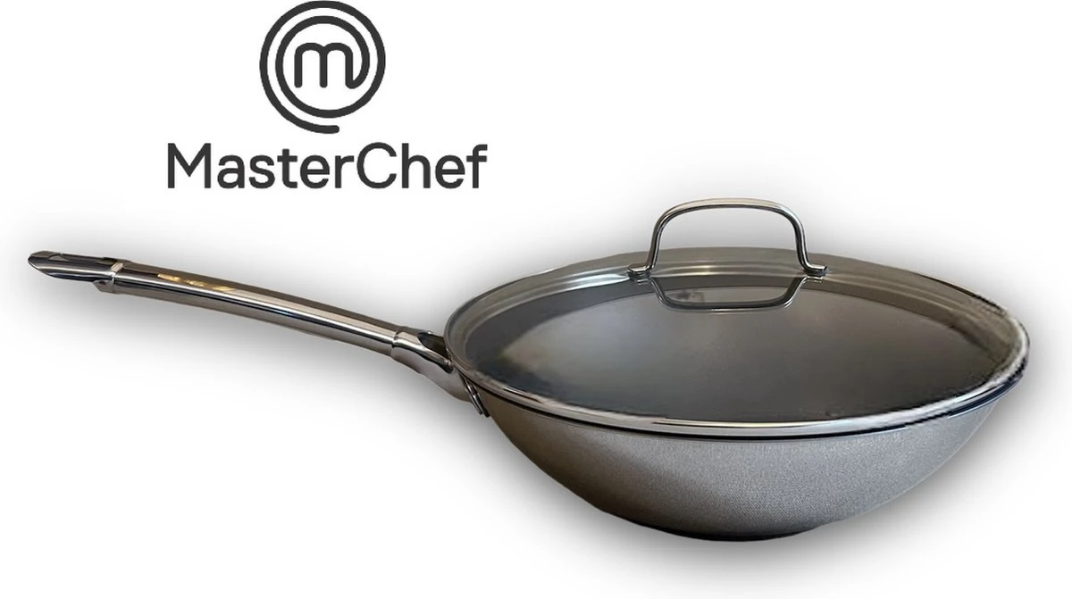MasterChef / Jumbo - Wokpan - Met Glazen Deksel - 28 Cm - Inductie 4 MasterChef / Jumbo - Wokpan - Met Glazen Deksel - 28 Cm - Inductie - Image 4