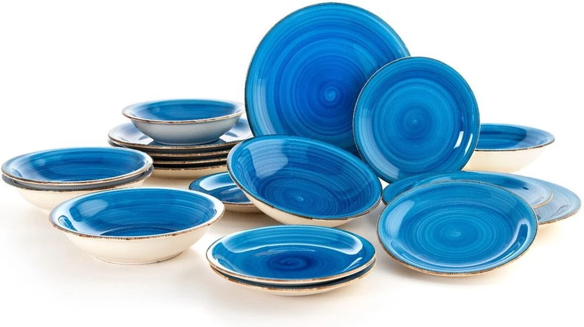 Quid | 18-delige Bordenset | Aardenwerk Bordenset | Vita Azul | Blauw 1 Quid | 18-delige Bordenset | Aardenwerk Bordenset | Vita Azul | Blauw