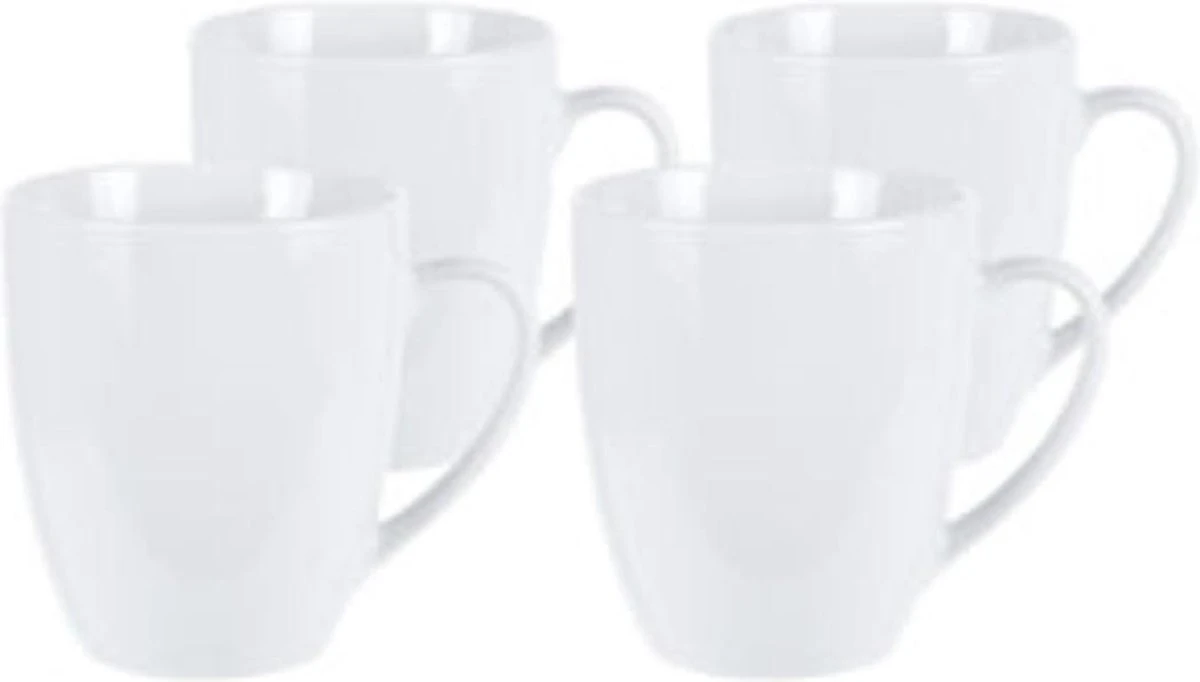 Excellent Houseware Set Van 4x Stuks Bekers/mokken Wit 380 Ml Van Porselein - Melkbekers 4 Excellent Houseware Set Van 4x Stuks Bekers/mokken Wit 380 Ml Van Porselein - Melkbekers - Image 4