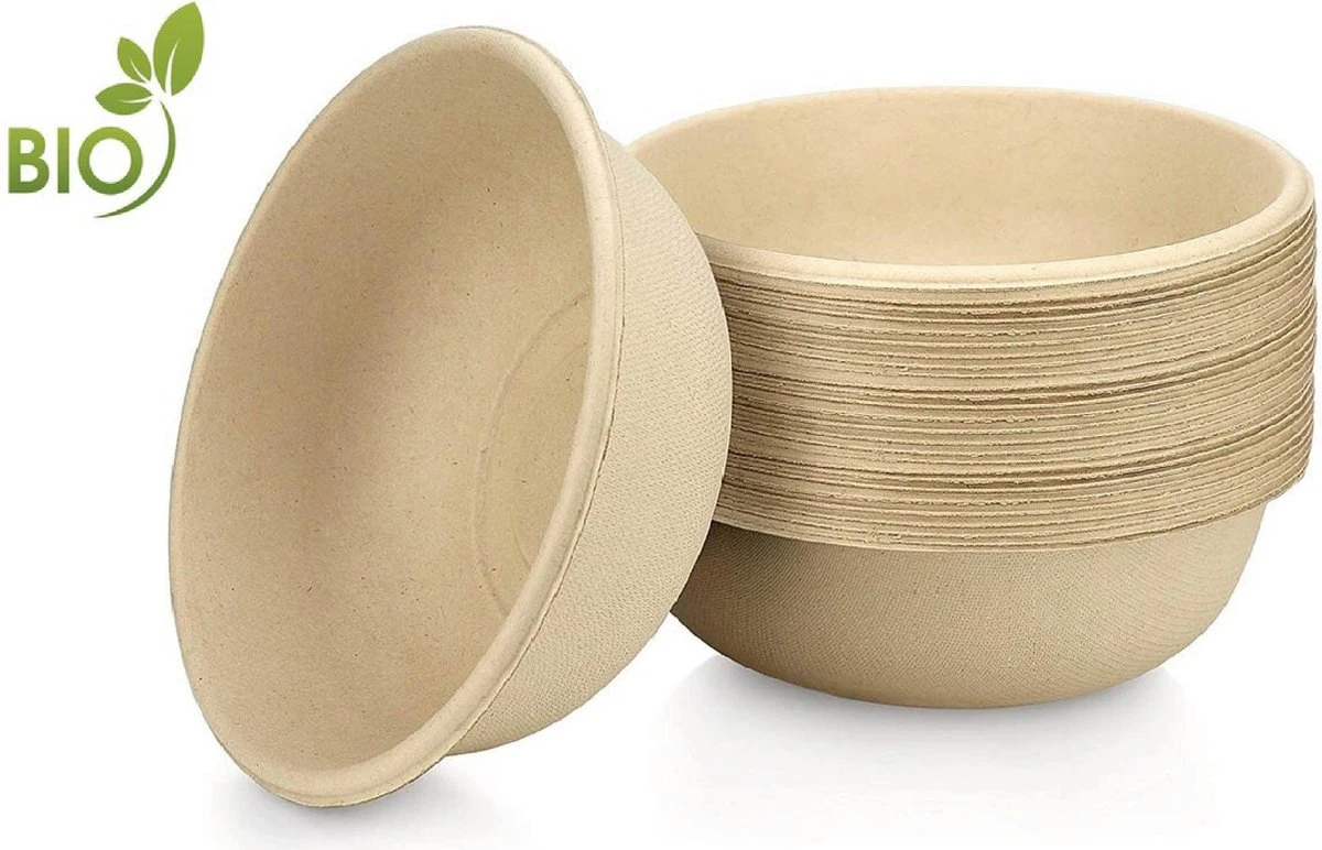 BIO Wegwerp Soepkommen 50 Stuks - Schaaltje Suikerriet 400ml - Natuur 1 BIO Wegwerp Soepkommen 50 Stuks - Schaaltje Suikerriet 400ml - Natuur