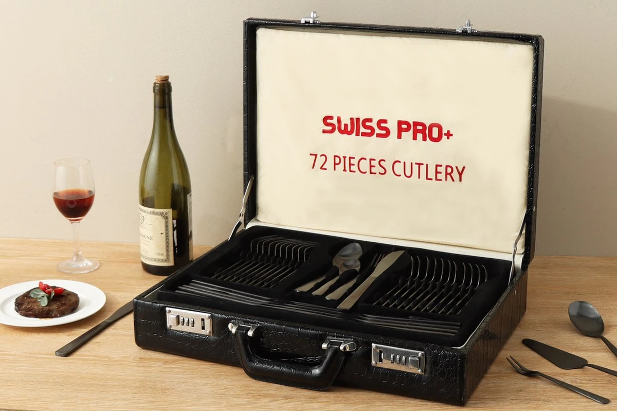 Swiss Pro+ Bestekset In Koffer-72 Delig-12 Persoons-Zwitsers Kwaliteit-Complete Set-100% Roestvrijstaal- Zwart 5 Swiss Pro+ Bestekset In Koffer-72 Delig-12 Persoons-Zwitsers Kwaliteit-Complete Set-100% Roestvrijstaal- Zwart - Image 5