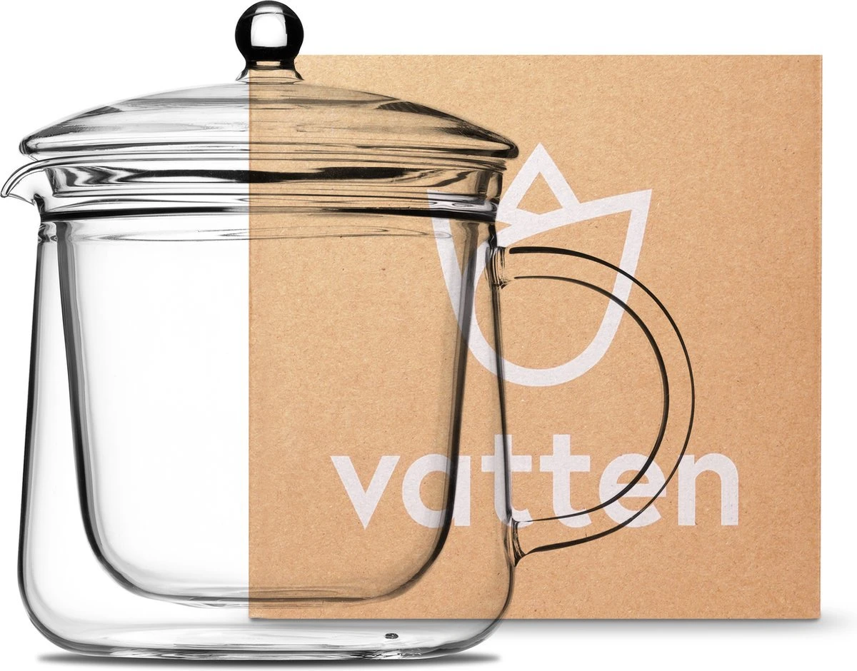 Vatten® Premium Glazen Theepot - 700ml - Dubbelwandig - Anti-drup - Transparant 1 Vatten® Premium Glazen Theepot - 700ml - Dubbelwandig - Anti-drup - Transparant