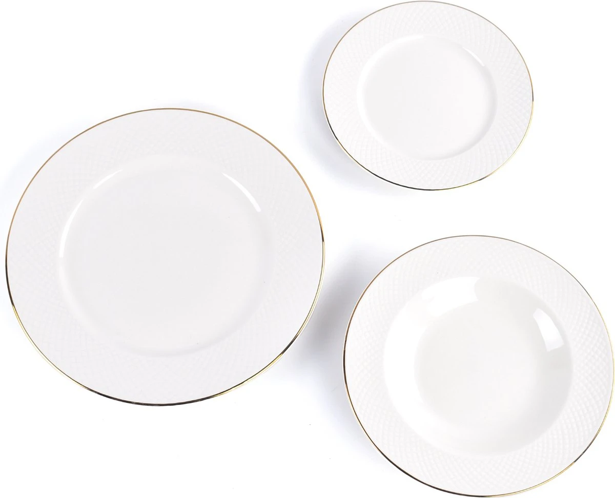 LeRijn® Serviesset Deventer 6 Persoons - 18 Delig - Licht Crème Wit Met Gouden Rand En Motief - Dinerborden - Soepborden - Dessertborden - Borden Servies - Bordenset 7 LeRijn® Serviesset Deventer 6 Persoons - 18 Delig - Licht Crème Wit Met Gouden Rand En Motief - Dinerborden - Soepborden - Dessertborden - Borden Servies - Bordenset - Image 7